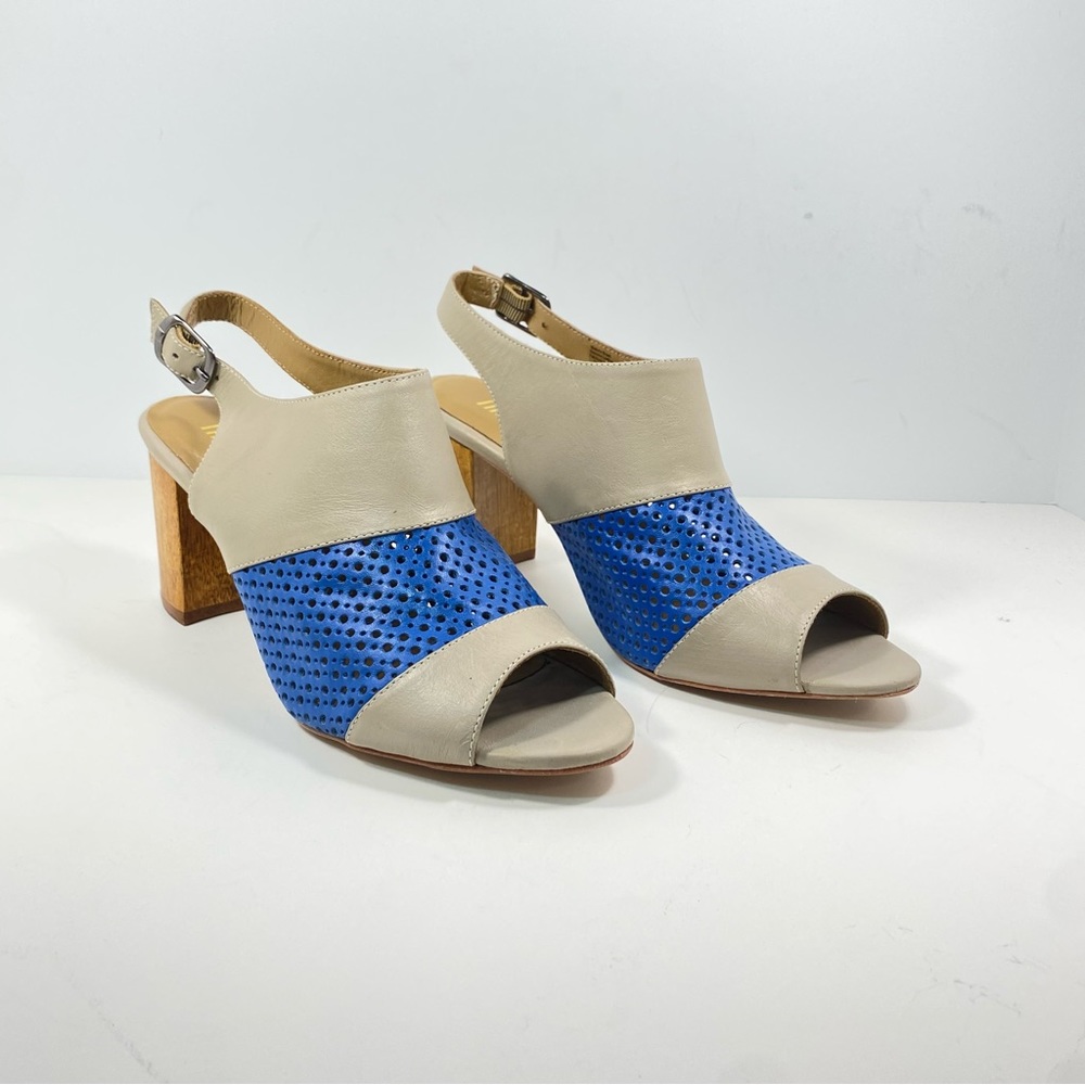 Anthropologie Nina Payne 8.5 9 Slingback Sandal Lina Heels Blue Leather EU 39